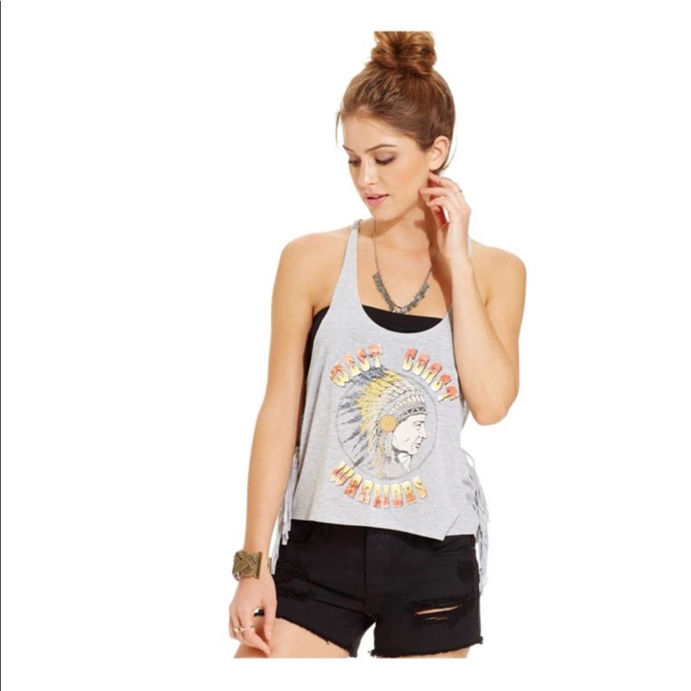 Freeze Grey tank crop top with fringe